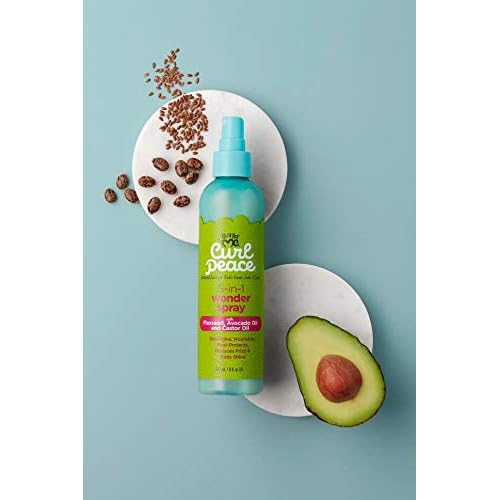 Just For Me Curl Peace 5-In-1 Wonder Spray (3 Pack) - Detangles, Nourishes, Heat-Protects, Reduces Frizz, Adds Shine, Contains Flaxseed, Avocado Oil, Castor Oil, No Animal Testing, 8 oz