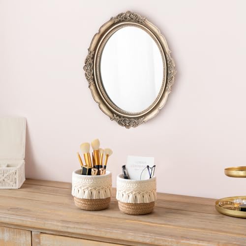 Mkono Macrame Makeup Brush Holder, Set of 2 - 3.9" Mini Boho Baskets