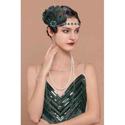BABEYOND Flapper Headpiece for Women - 1920s Headband Roaring 20s Great Gatsby Accessories Rhinestone Feather Hair Clip