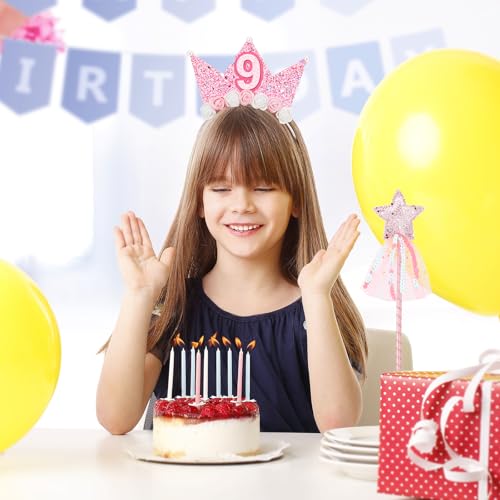 Girls Birthday Crown Headband & Star Wand Set