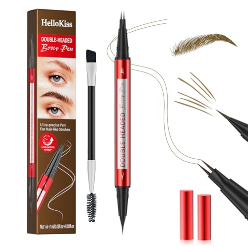 Eyebrow Pencil for Women - Microblading Eyebrow Pen with Dual-Ended Design featuring 2-Fork Tip & Fine Single Brush-Tip, Waterproof, Creates Natural Hair-Like Strokes, Long-Lasting Light Brown