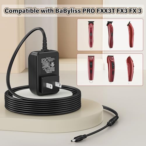 12V Trimmer Charger Replacement Fit for BaByliss PRO FX3 FXX3T Cordless Hair Trimmer Power Cord AC Adapter for BaBy liss PRO FX 3 FXX3C FX3C FX 3C for BabylissPro DSA-12PF09-12FUS 120100 (R) (T) DC12V