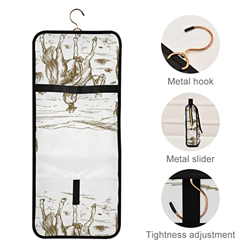 Western Desert Cowboys Travel Toiletry Bag Cosmetic Make up Brush Cases Hanging Water-resistant Accessories Organizer for Women 3PCS