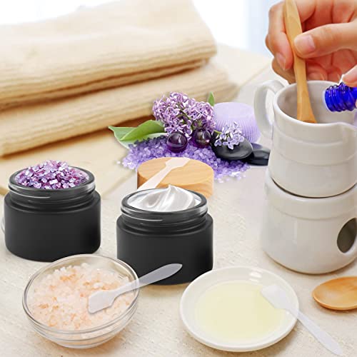 12 Pack 50gram/1.7oz Glass Cream Jars Empty Frosted Sample Containers Refillable Cosmetic Jar Vials with Plastic Wood Grain Lid&Inner Liner for Lotion Face Cream Moisturiser Gel Ointment - Black