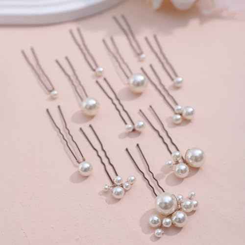 12 Pieces Bridal Hair Accessories Pearl Wedding Hair Pins Handmade Bridal Hair Pins for Wedding Brides Women Girls