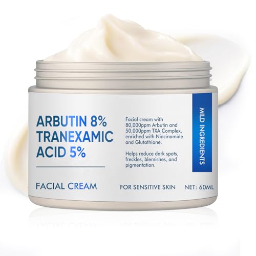 Richie House 8% Arbutin + 5% Tranexamic Acid Cream - 80,000ppm Brightening Treatment with Niacinamide & Glutathione for Dark Spots, Pigmentation & Melasma - 60ml
