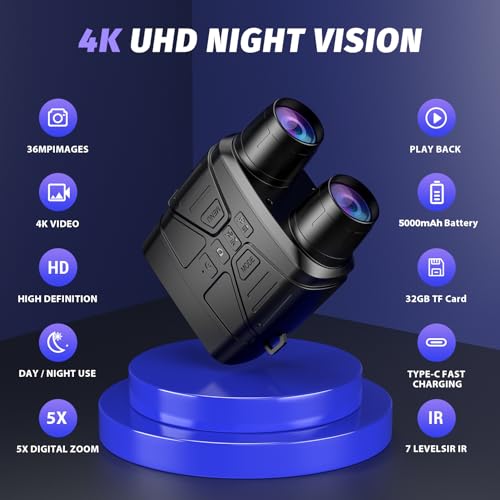 HEXEUM Night Vision Goggles - 4K Night Vision Binoculars for Adults, 3'' HD Screen Binoculars can Save Photo and Video with 32GB TF Card, Black, NV4000