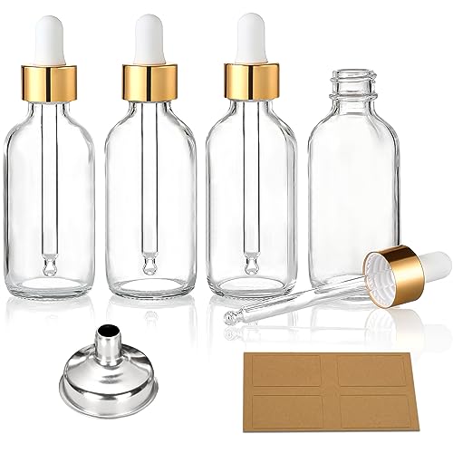 AOZITA 4-Pack 1oz Glass Dropper Bottles with Golden Caps