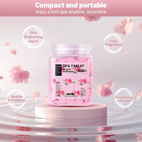 Spa Foot Bath Pedicure Tablets ,Pedicure Foot Spa Supplies,Natural & Refreshing, Relieve Fatigue, Quickly Dissolve & Remove Dead Skin, Rose Fragrance, 350-Count
