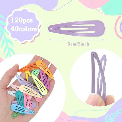 obeoby 120 Pcs 40 Colors Metal Snap Hair Clips, 2 Inch Hair Barrettes Hair Accessories for Girls Toddlers Women Stocking Stuffers Christmas Gifts