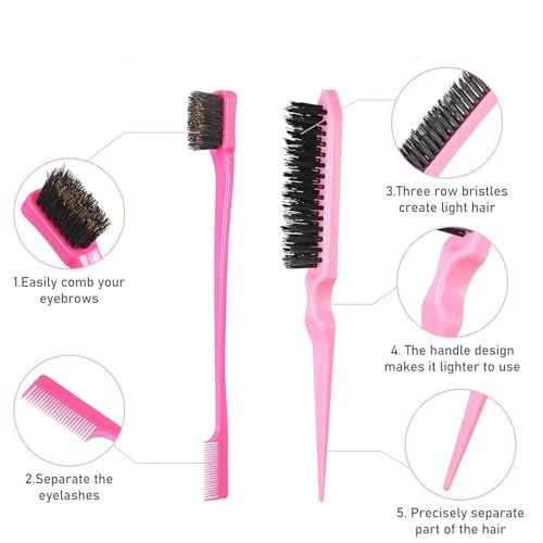 5-Piece Pink Hair Comb Set for Kids - Smoothing & Teasing Brushes