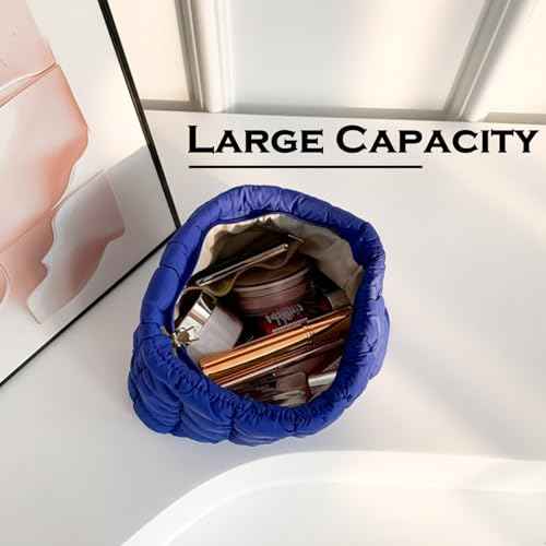 Puffy Quilted Makeup Bag for Women, Cosmetic Bag, Travel Toiletry Organizer Pouch Clutch (blue)