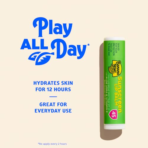 Banana Boat SPF 45 Lip Sunscreen Balm 0.15 Oz - Water Resistant, Aloe & Vitamin E, Pack of 1