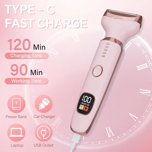 Electric Razors for Women, 4 in 1 Bikini Trimmer for Women, Wet & Dry Use Body Shaver, Nose Hair Face Eyebrow Arms Legs Armpit Underarm Pubic Area, Replaceable Lady Facial Razor Painless USB Charge