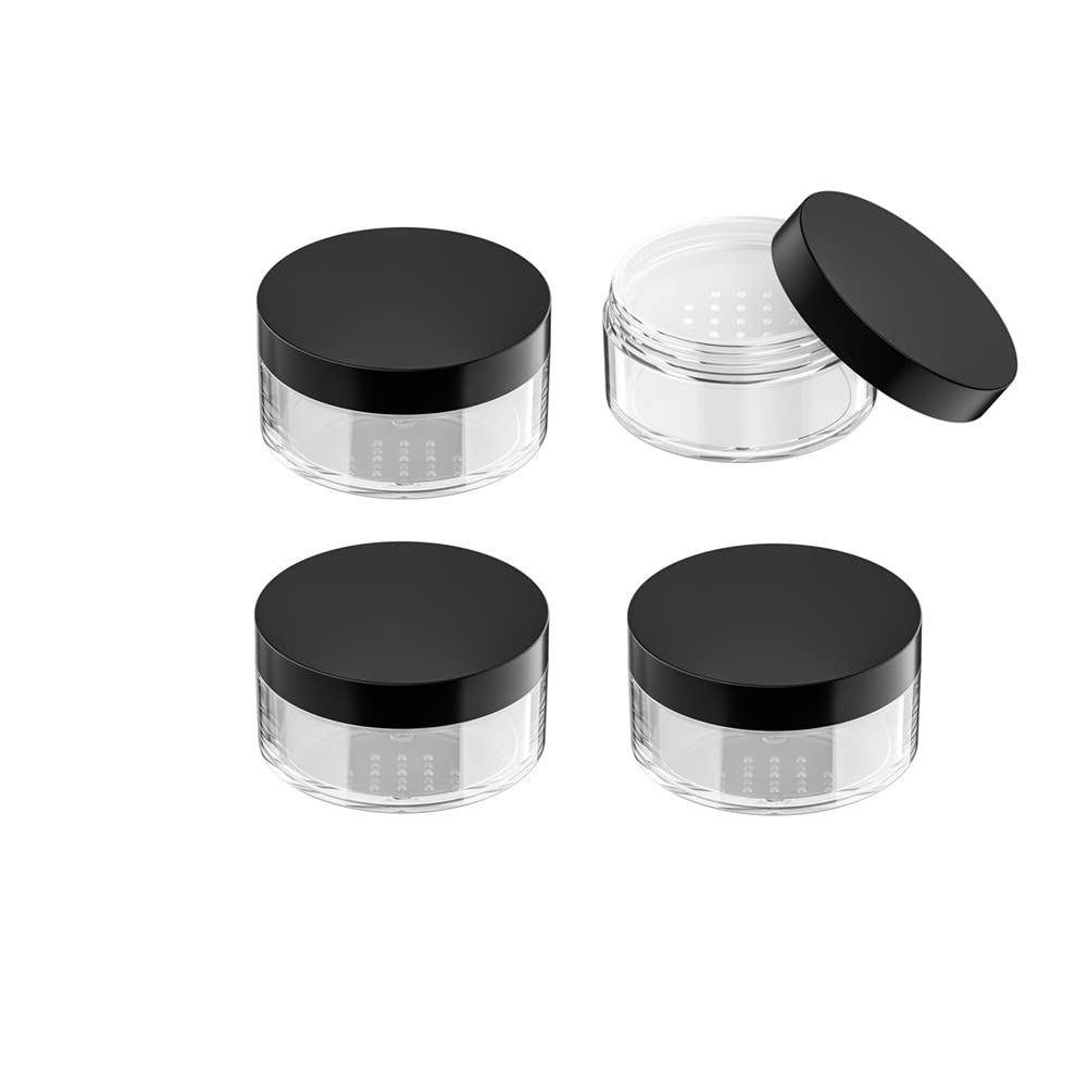 50g Plastic Empty Powder Puff Case with Net Sifter Lid, 50ml Portable Refillable Cosmetic Blusher Face Loose Powder Makeup Container Jars Case Box (4 Pack)