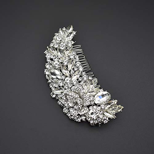 Bride Side Hair Piece Clip for Women Silver Rhinestone Wedding Hair Comb Clips (White)