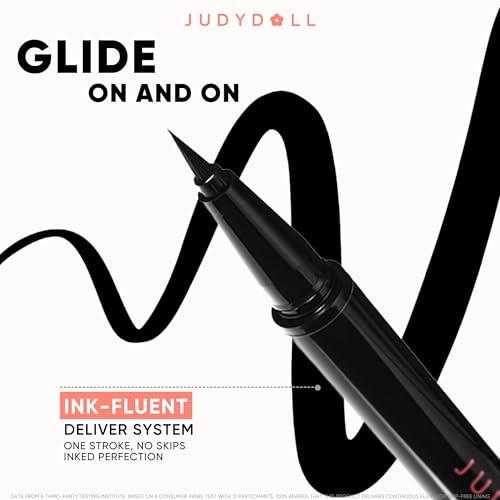 JUDYDOLL Ink Glider Longlasting Liquid Eyeliner - 30H Waterproof, Smudgeproof, Ultra-fine Tip, Ideal for Cat Eyes & Wings, Intense Black