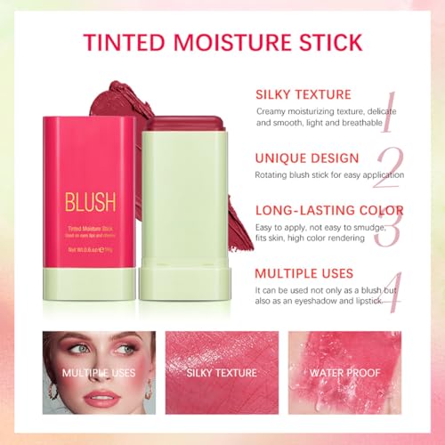FYEBOO Cream Blush Stick - 3-in-1 Makeup for Cheek, Eyes & Lips