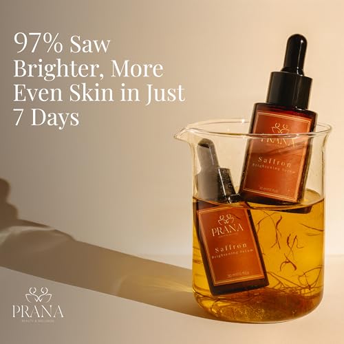 PRANA Saffron Brightening Vitamin C Face Serum ? Ayurvedic Skincare with Pure Blue Lotus, Vetiver & Sandalwood ? Hydrating Anti-Aging Serum for Even Skin Tone, Dark Spots & Radiant Glow (30ml)