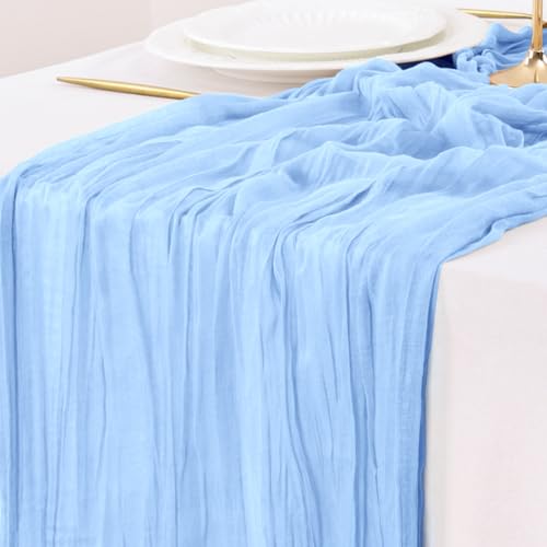 Socomi Cheesecloth Table Runner 10ft Gauze Boho Rustic Blue Cheese Cloth Table Runner for Baby Shower Decoration Wedding Fall Thanskgiving Table Runner 1pc SkyBlue