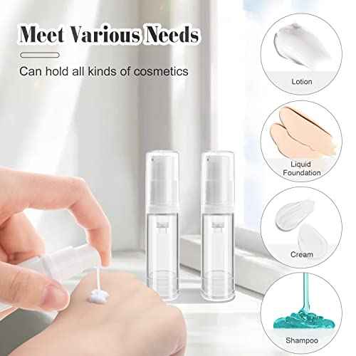 20Pcs 5ml/0.17oz Airless Pump Bottle Refillable Plastic Airless Vacuum Dispenser Portable Clear Cosmetic Sample Vial Container Jars for Lotion Emulsion Toiletries Liquid Foundation