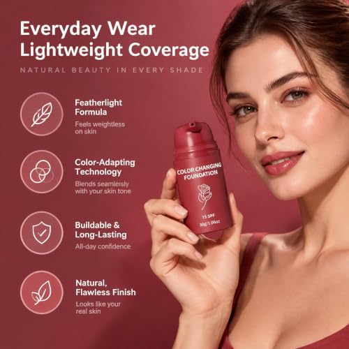 Color-Changing Foundation for Mature Skin – Self-Adjusting, Light to Medium Coverage (1 fl oz) by Wooroo