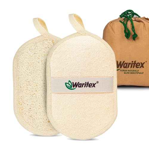 Waritex Egyptian Loofah Exfoliating Body Scrubber with Hand Strap, Oval Shower Pads Made from Natural Egyptian Loofah Fibers, Gentle Cleansing for Face and Body, for Men and Women 2 Count (1 Pack)