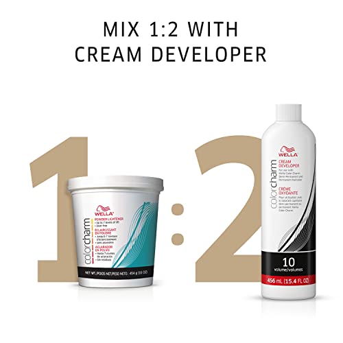 WELLA colorcharm 10 Vol Cream Developer, for Optimal Gray Blending and Rich, Multi-Dimensional End Results, 15.4 oz + WELLA colorcharm Powder Hair Lightener, Up to 7 levels of lift, Dust-free formula