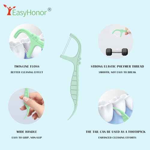 EasyHonor Dental Floss Picks,Twin-Line Mint Flavor Dental Flossers, Dual Action Flossing System, Easy Carry and Pick, 156 Count Floss Sticks in 3 Portable case.(Green, Mint)