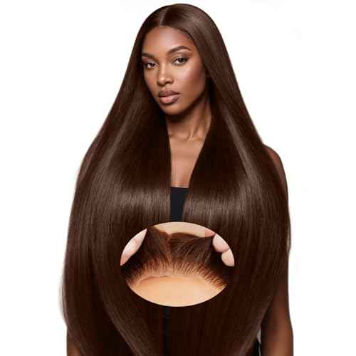 Brown Glueless Wigs Human Hair Pre Plucked Pre Cut 7x5 Chocolate Brown Lace Front Wig 200% Density Wear and Go Brown Wigs Human Hair 22 Inch for Women