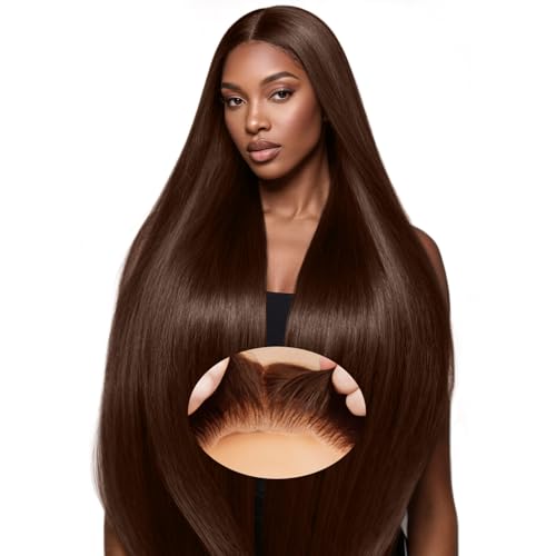 Brown Glueless Wigs Human Hair Pre Plucked Pre Cut 7x5 Chocolate Brown Lace Front Wig 200% Density Wear and Go Brown Wigs Human Hair 26 Inch for Women