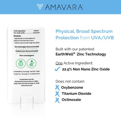 Amavara Mineral Transparent Sunscreen Face Stick SPF 50, Reef Safe Sunblock, 22.5% Zinc Oxide Waterproof Sun Screen, Broad Spectrum, Safe for Kids and Sensitive Skin, Vegan, Cruelty Free, 0.6oz