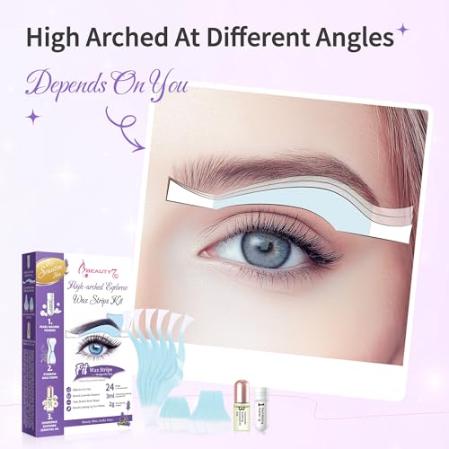 Beauty7 Sensitive High Arched Eyebrow Wax Strips Kit Eyebrow Waxing Strip 24 Strips with Pearl Powder Essential Oil for Sensitive Skin for Women