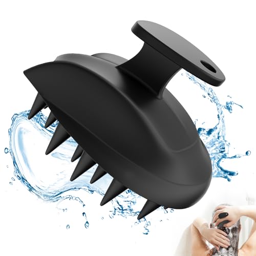 RVHWQI Silicone Scalp Massager Shampoo Brush, Ergonomic Head Scalp Scrubber for Dandruff Removal, Hair Growth, Wet Dry Hair Care, Gentle Exfoliation and Deep Washing for Men Women (Black)