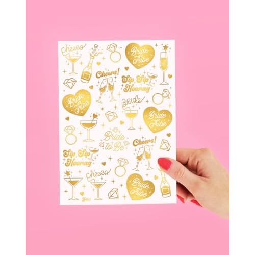 xo, Fetti Gold Bachelorette Tattoos, 54 pcs | Bach Party Favors, Bride Tribe Temporary Tats, Metallic Bridal Party Accessory, Bridesmaid Gift
