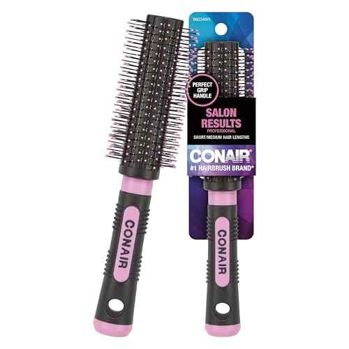 Conair Salon Results Round Hairbrush - Hair brush for blow out - blowdryer brush - features nylon bristles - Adds body and fullness - suitable on all lengths - Pink/Black