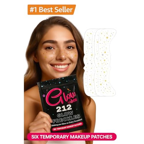 GlowVibes212 Glitter Freckles Face Tattoo - Glow in the Dark Freckles for Parties - Waterproof Face Glitter Freckles - Temporary Freckles - Cute Glow Party Makeup Accessories - 6 count