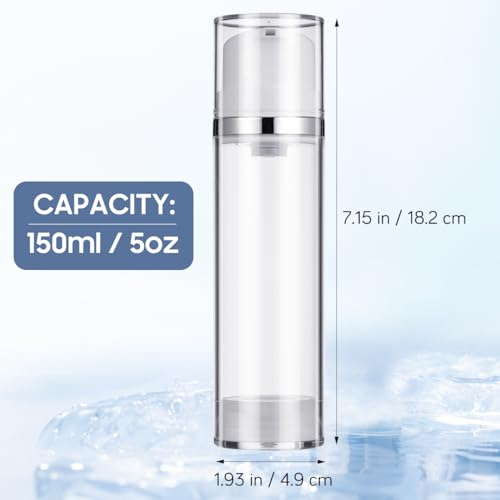 CLISPEED 2PCS 5oz Large Airless Pump Bottles - Travel Size Vacuum Dispenser for Lotions - Creams and Cosmetics Wide Mouth Design for Easy Filling and Dispensing