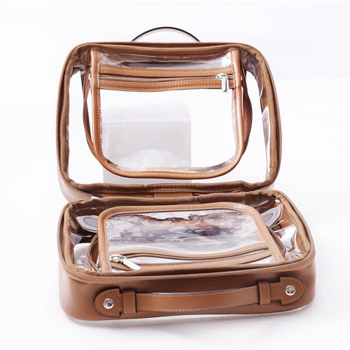 SANHECUN traveling toiletry Case large clear cosmetics case makeup bag Dimensions | LxWxH:10¡± x 4.5¡± x 7.5¡±(Brown, Medium)