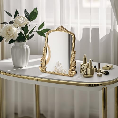 Willannals Gold Vintage Makeup Mirror 12x9.8 Inch Tabletop Vanity with Wall-Hanging Option