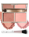 Blush Palette with Brush - Matte Rose Peach Pink 2 Colors