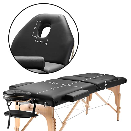 Saloniture Portable Massage Table with Backrest - Black, Deluxe Comfort & Sturdy Support