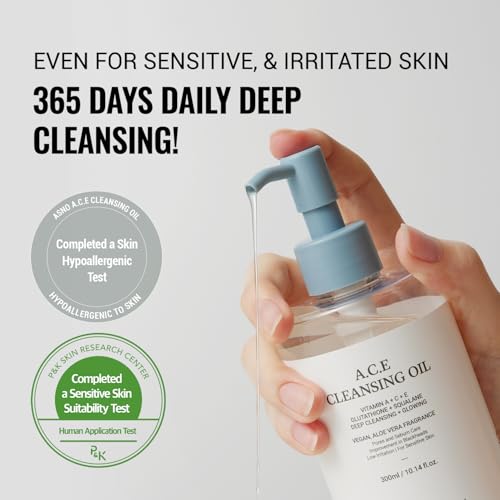 ASNO Multi Vitamin A.C.E Cleansing Oil 300ml - Vegan Makeup Cleanser, Blackhead Whitehead Sebum Remover, Pore Control & Aromatherapy, Glutathione + Aloe vera + Squalane, Korean Skin Care