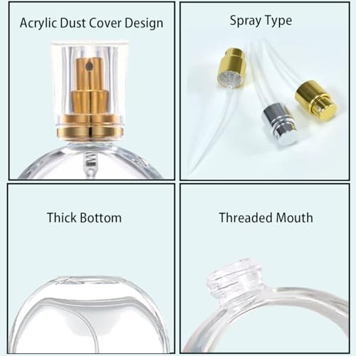 Oblate Clear Glass Perfume Bottles with Gold Sprayers - 3 Pack, 30ml