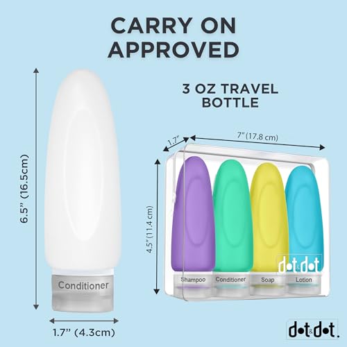 Dot&Dot Leak Proof Travel Bottles - 3oz Silicone Toiletries Set