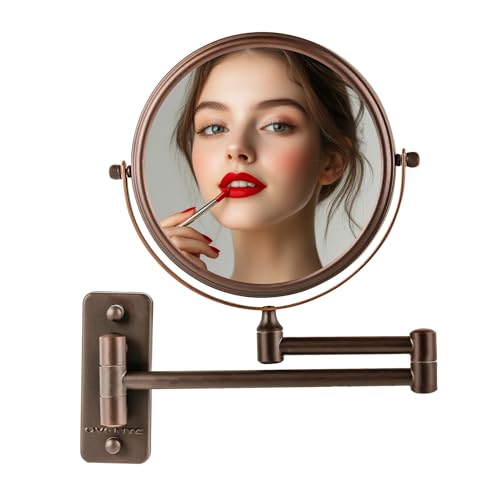 OVENTE 7" Wall Mounted Makeup Mirror with 1X/7X Magnification, Double Sided Magnifying Round Bathroom Vanity Mirror, 360¡Æ Swivel Design, Extendable and Folding Arm, Antique Bronze MNLFW70ABZ1X7X