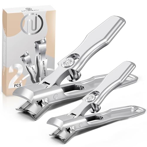 Nail Clippers Set, INXEN 2Pcs Wide Jaw Opening No Splash Fingernail Clipper with Catcher,German Toe Nail Clippers for Thick Nails for Seniors, Stainless Steel Travel Nail Kit Nail Cutter for Adult