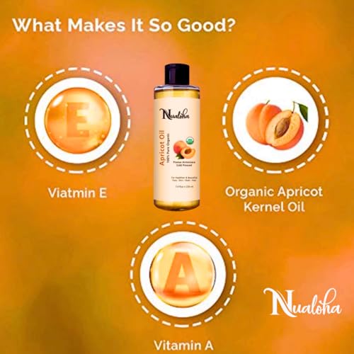Organic Apricot Kernel Oil 220 ML, USDA Organic Pure Cold Pressed Apricot Carrier Oil For Face, Skin, Hair, Body