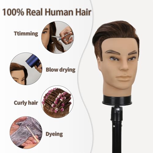 12" Male Barber Mannequin Head with Real Human Hair & Clamp