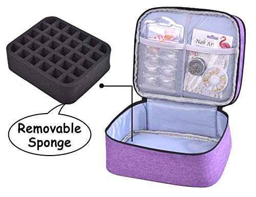 Purple Nail Polish Organizer Holds 30 Bottles Double Layer Travel Case